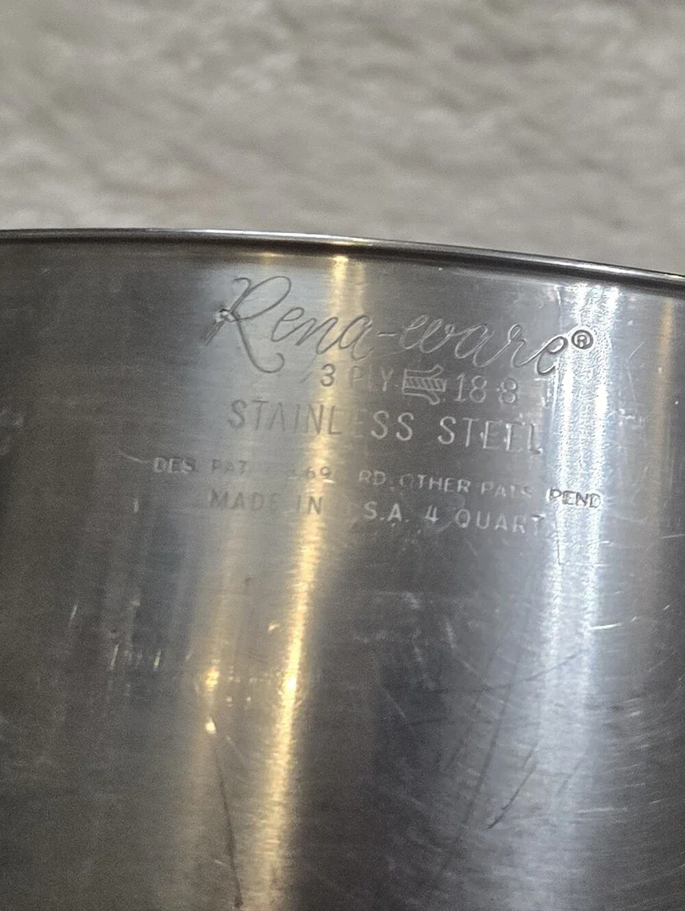 Rena Ware 4 Qt Stockpot 3-Ply 18-8 Vintage Stainless Steel Cookware Made in USA